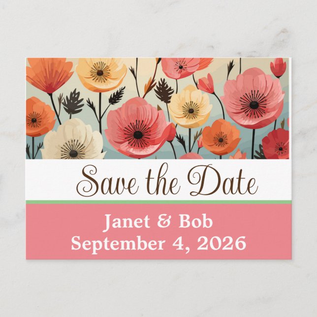 Customisable save the date postcard pinks (Front)