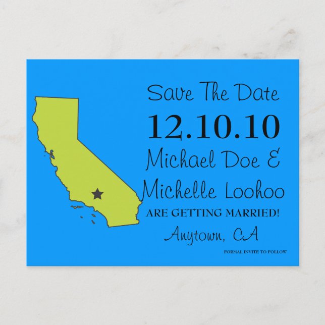 Customisable Save the Date State - CALIFORNIA Announcement Postcard (Front)