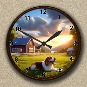 Customisable Scenic Farmhouse and Beagle Clock