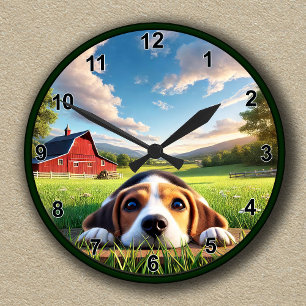 Customisable Scenic Farmhouse and Beagle Clock