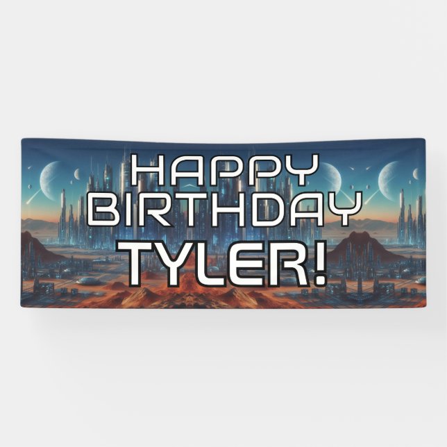 Customisable Sci-Fi themed HAPPY BIRTHDAY with nam Banner (Horizontal)