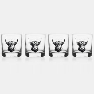 Customisable Scottish Highland Bull Rocks Glasses