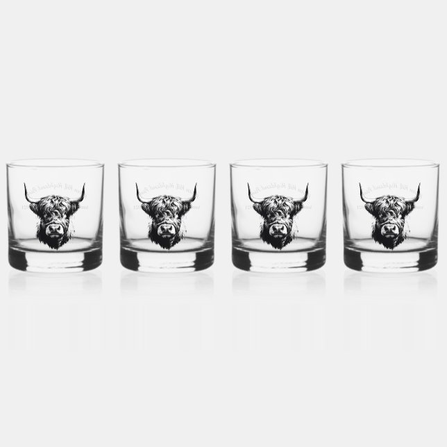Customisable Scottish Highland Bull Rocks Glasses (Front)