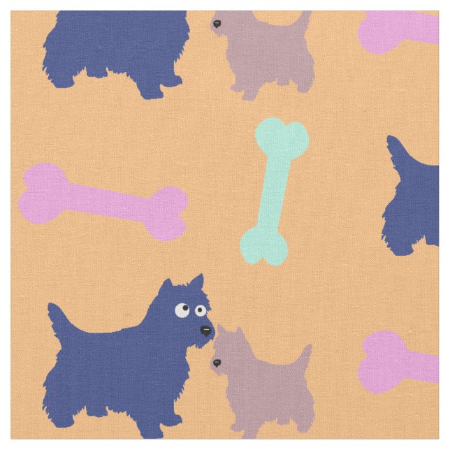 Customisable Scottish Terrier and Puppy Fabric (Close Up)