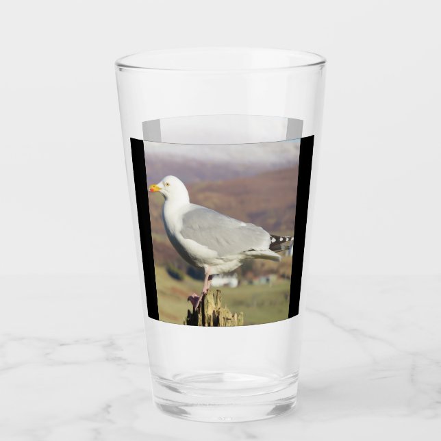 Customisable Seagull on Fence Post Glass (Front)