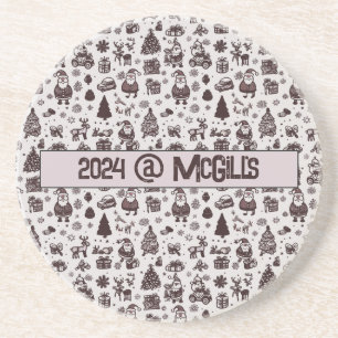 Customisable Sepia Christmas Pattern Coaster