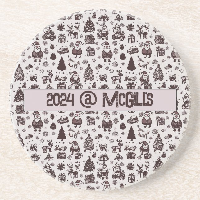 Customisable Sepia Christmas Pattern Coaster (Front)