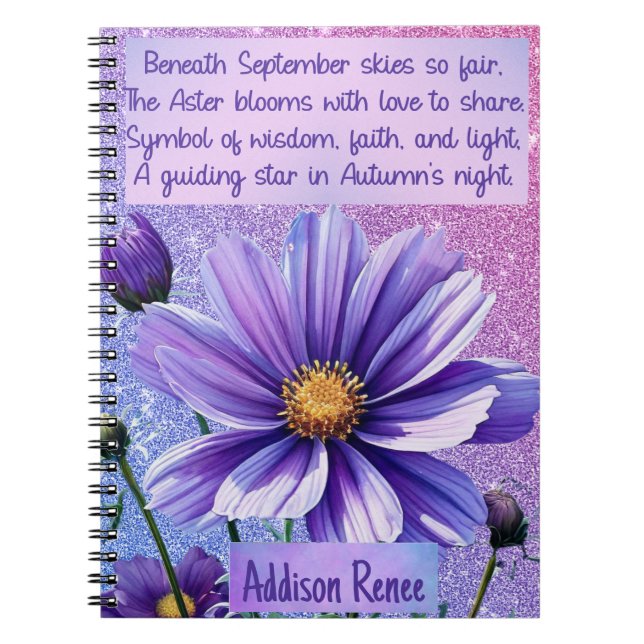 Customisable September Birth Flower Notebook (Front)
