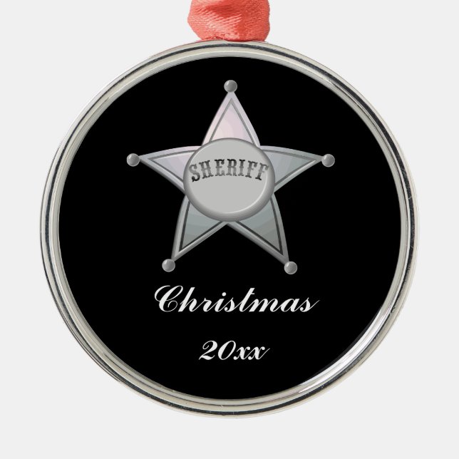Customisable Sheriff Badge Star Officer Design Metal Tree Decoration (Front)