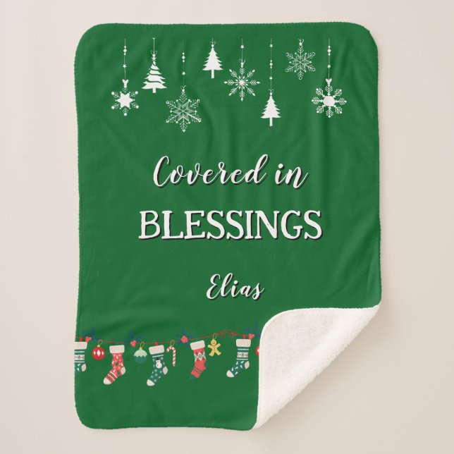 Customisable Sherpa Blanket Green Christmas Gift (Front)