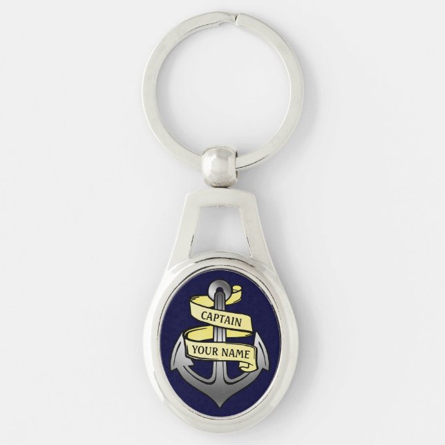Customisable Ship Captain Anchor: Your Name Key Ring (Front)