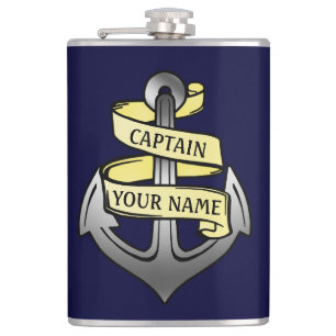 Customisable Ship Captain Your Name Anchor 2 Hip Flask