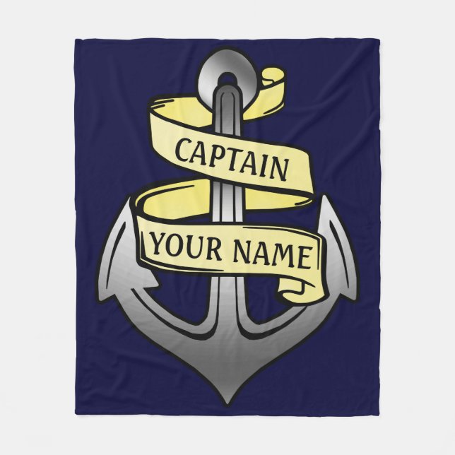 Customisable Ship Captain Your Name Anchor Big Fleece Blanket (Front)