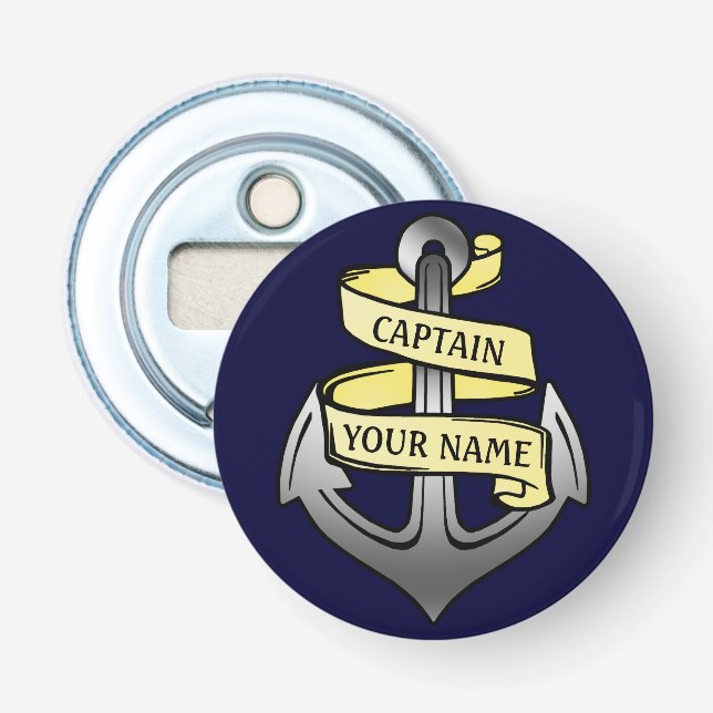 Customisable Ship Captain Your Name Anchor Bottle Opener (Front)