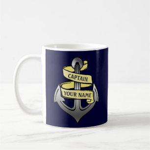 Customisable Ship Captain Your Name Anchor Coffee Mug