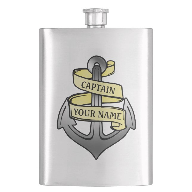 Customisable Ship Captain Your Name Anchor Hip Flask (Front)