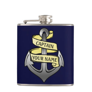 Customisable Ship Captain Your Name Anchor Hip Flask