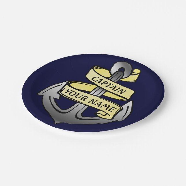 Customisable Ship Captain Your Name Anchor Paper Plate (Angled)