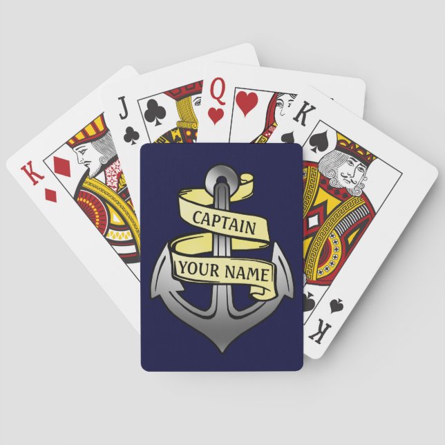 Customisable Ship Captain Your Name Anchor Playing Cards (Back)