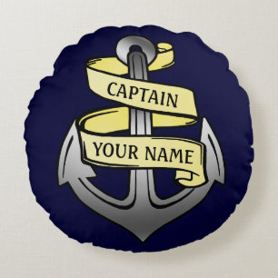 Customisable Ship Captain Your Name Anchor Round Cushion