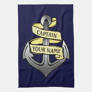 Customisable Ship Captain Your Name Anchor Tea Towel