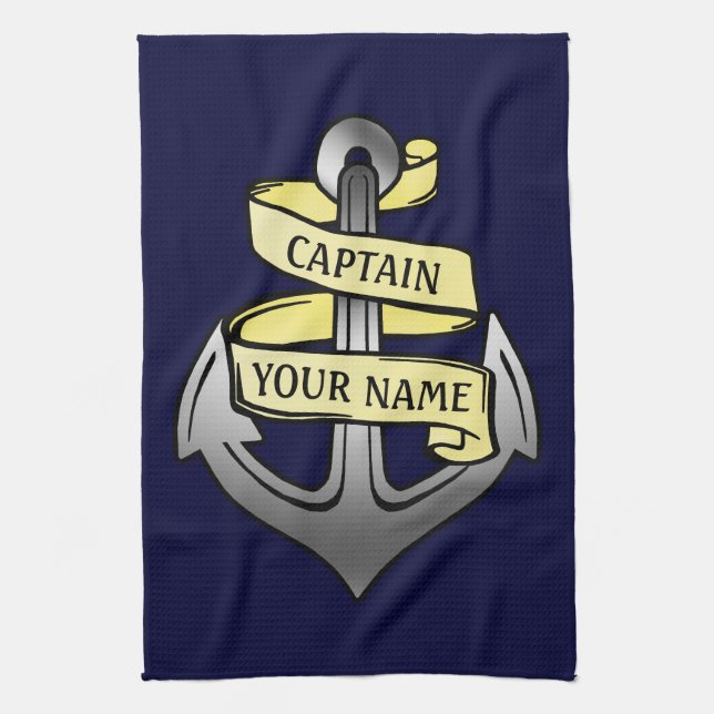 Customisable Ship Captain Your Name Anchor Tea Towel (Vertical)