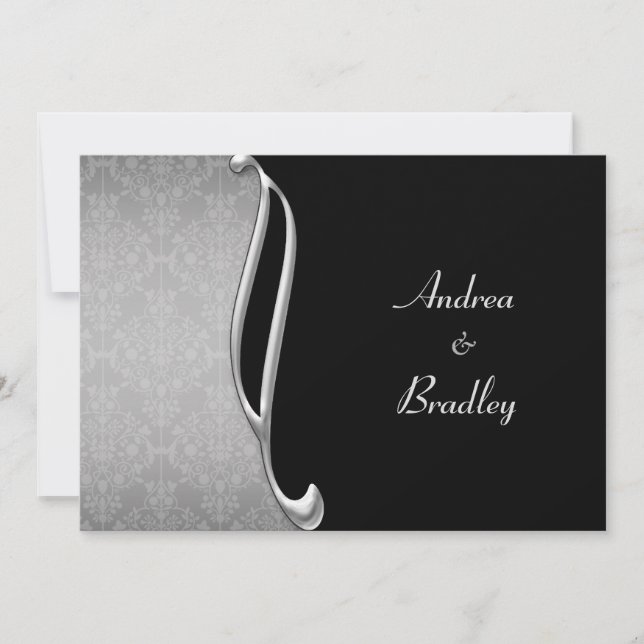 Customisable Silver Black Flourish Wedding Invite (Front)