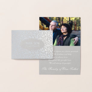 Customisable Silver Damask Sympathy Thank You Foil Card