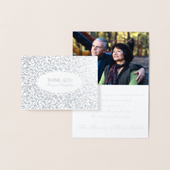 Customisable Silver Damask Sympathy Thank You Foil Card (Display)