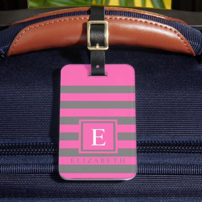 Customisable Silver Grey Pink Colour Block Luggage Tag (Front Insitu 2)
