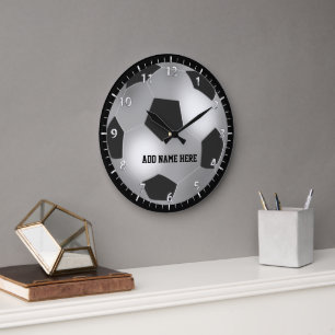 Customisable Silver Soccer Ball Large Clock