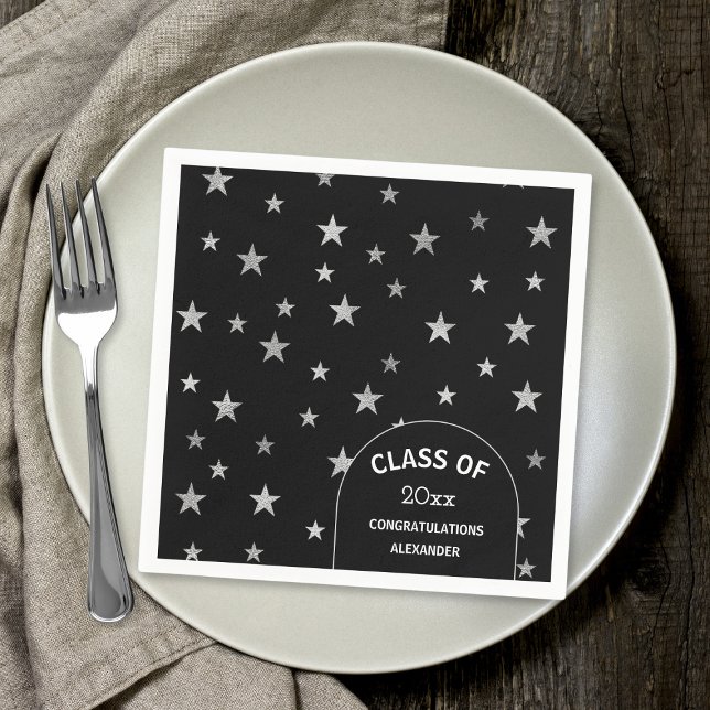 Customisable Silver Stars black graduation party Napkin (Creator Uploaded)