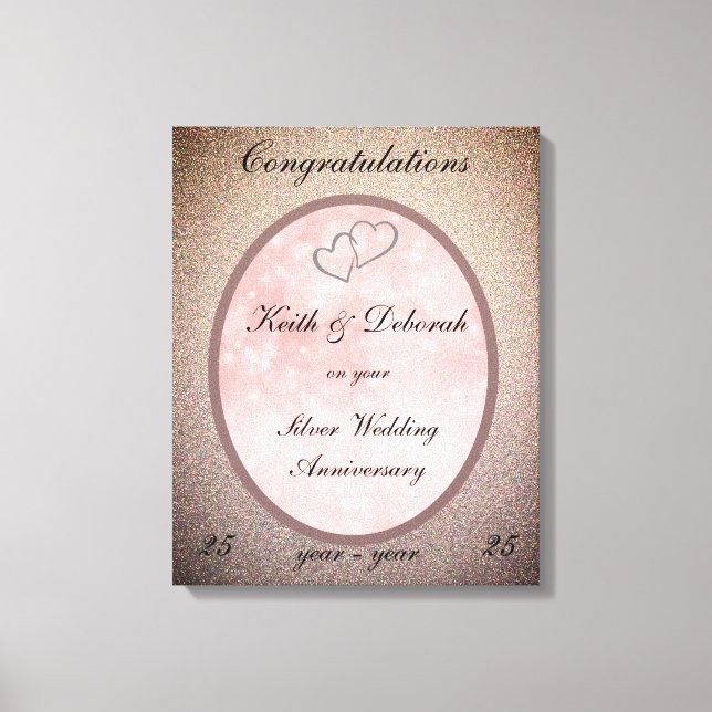 Customisable Silver Wedding Anniversary Canvas Print (Front)