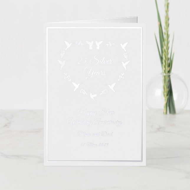 Customisable Silver Wedding Anniversary Foil Greeting Card (Front)