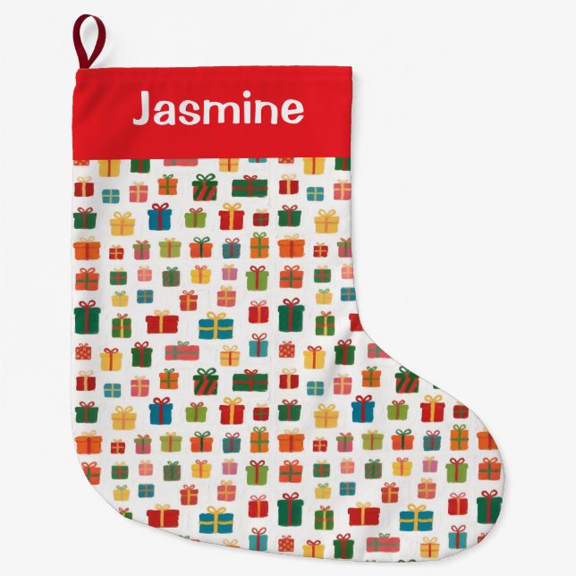 Customisable Simple Colourful Christmas Gift Large Christmas Stocking (Front)