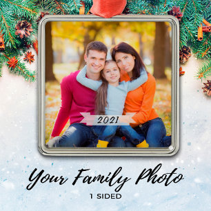 Customisable Simple Family Photo Christmas Metal Tree Decoration