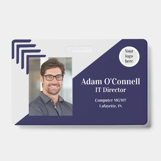 Customisable Simple Unique Design Blue Business ID Badge (Front)