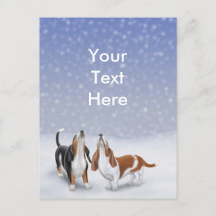 Customisable Singing Snow Bassets Postcard