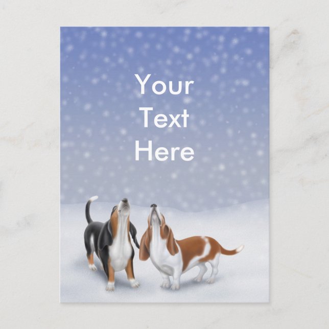 Customisable Singing Snow Bassets Postcard (Front)