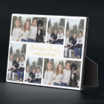 Customisable Six Photo Template White Gold Plaque<br><div class="desc">Customisable Family Photo Template with six photo positions. Photos sit atop a white background. Handwritten font for the family name. Plenty of room for long names. Edit the holiday season and year too. To personalise this plaque click on "personalise this template" then edit the fields provided. The template photos are...</div>