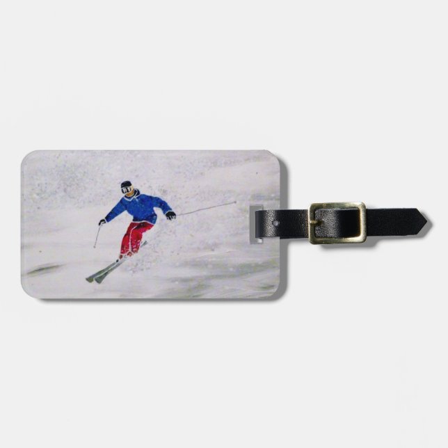 Customisable skier's Luggage Tag (Front Horizontal)