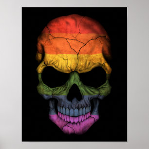 Customisable Skull with Gay Pride Rainbow Flag Poster