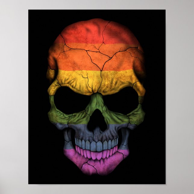 Customisable Skull with Gay Pride Rainbow Flag Poster (Front)