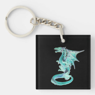 Customisable Sky Blue Dragon Black Back Mystical Key Ring