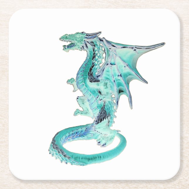 Customisable Sky Blue Dragon Coaster White Back (Front)