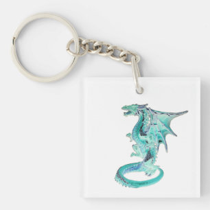 Customisable Sky Blue Dragon Mythical Creature Key Ring