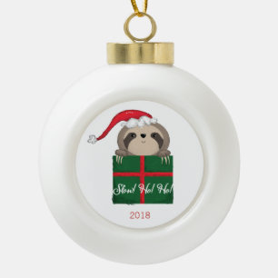 Customisable Slow! Ho! Ho! Sloth Christmas Santa Ceramic Ball Christmas Ornament