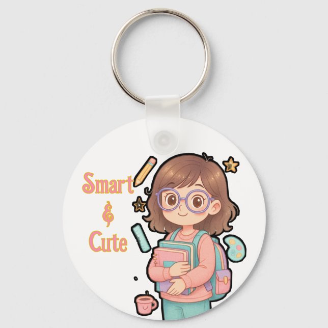 Customisable "Smart & Cute" Schoolgirl Keychain (Front)