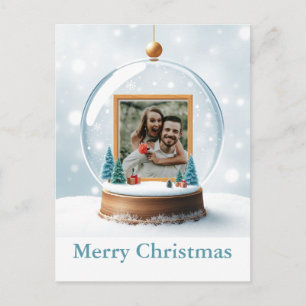 Customisable Snow Globe Photo Christmas Postcard