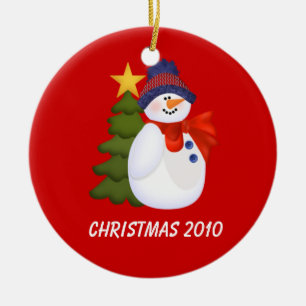 Customisable Snowman and Christmas Tree Ceramic Tree Decoration